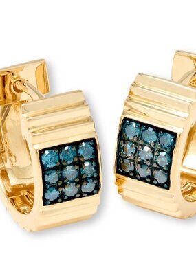 Rarities Carol Brodie Gold Plated Colored Diamond Hugger Hoop Earrings Blue NWT